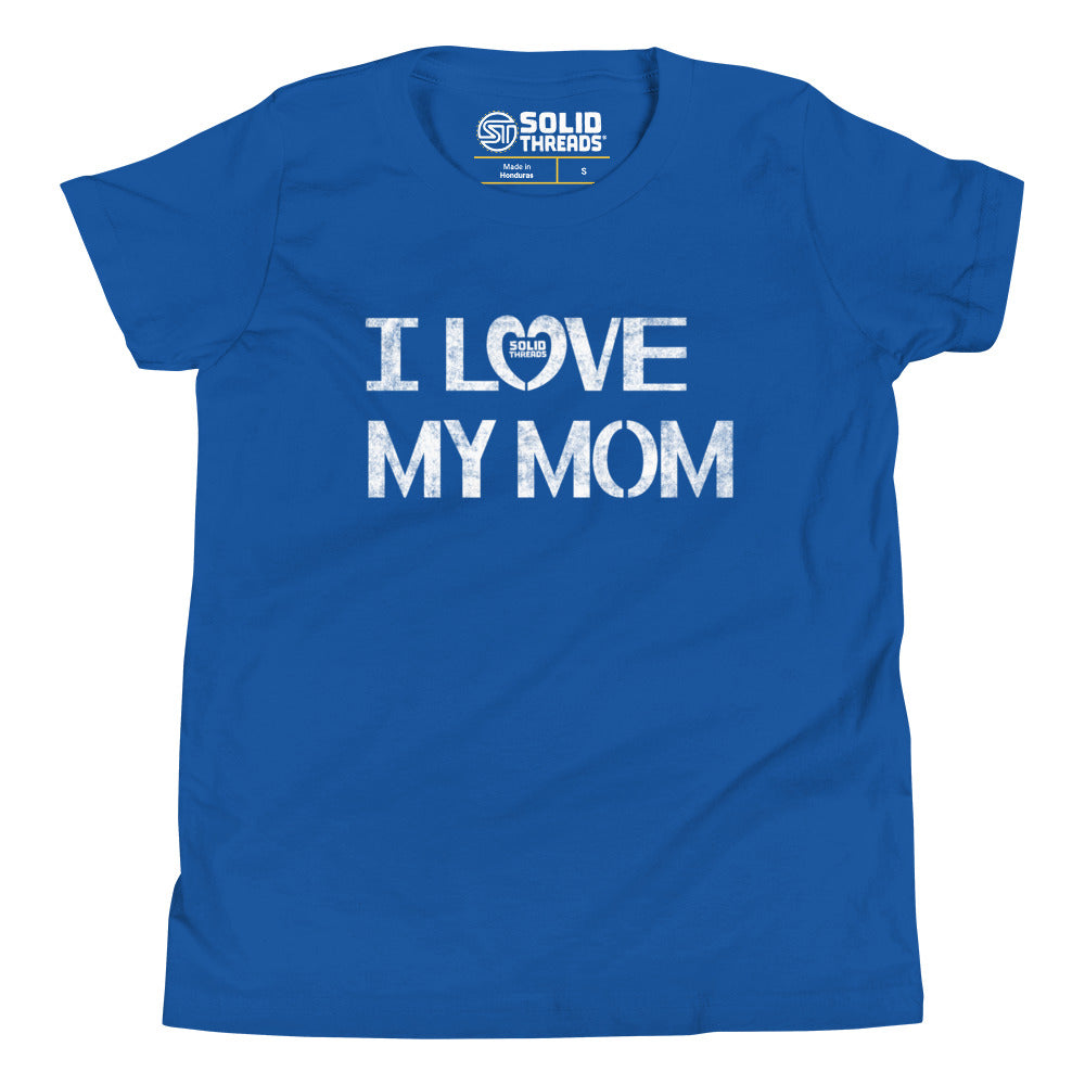 Youth I Love My Mom Cute Extra Soft T-Shirt | Retro New Parent Kids Tee | Solid Threads