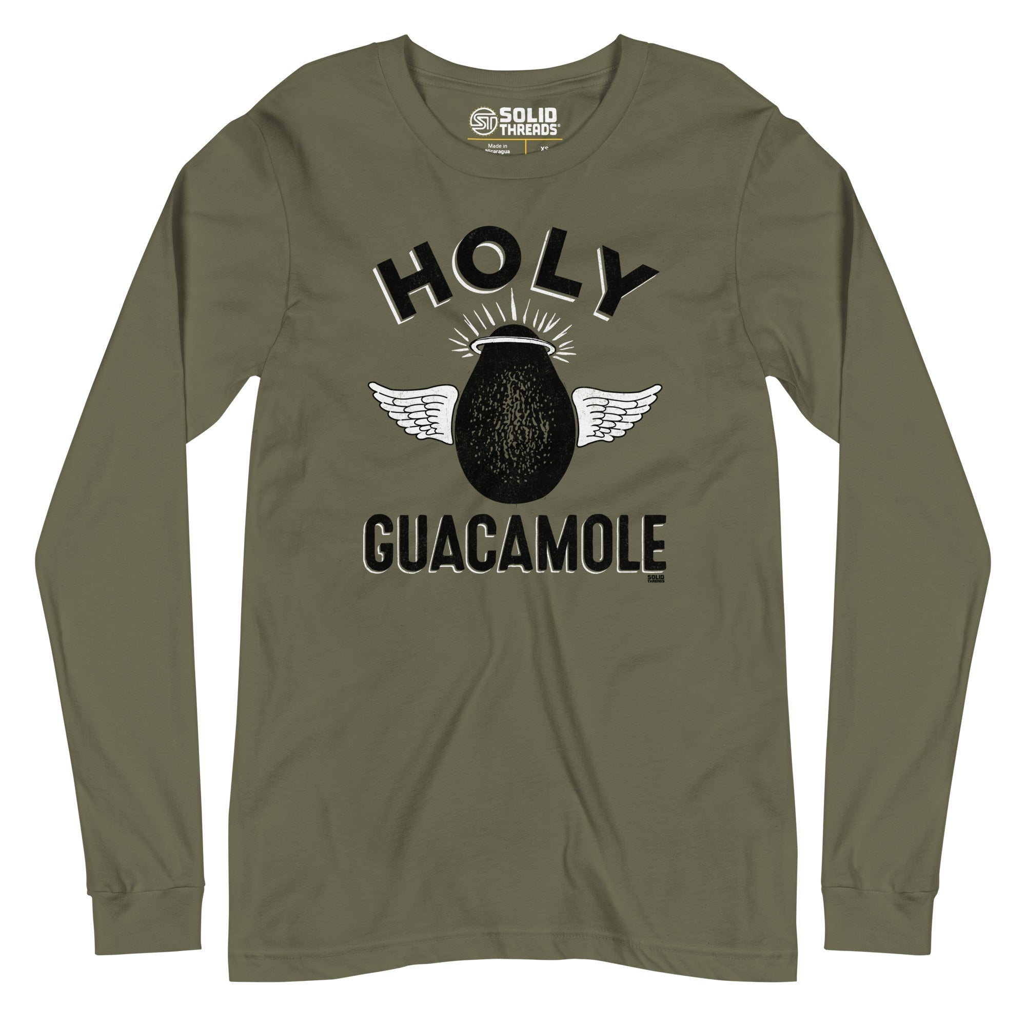 Holy Guacamole Vintage Graphic Long Sleeve Tee | Funny Food T-Shirt - Solid Threads