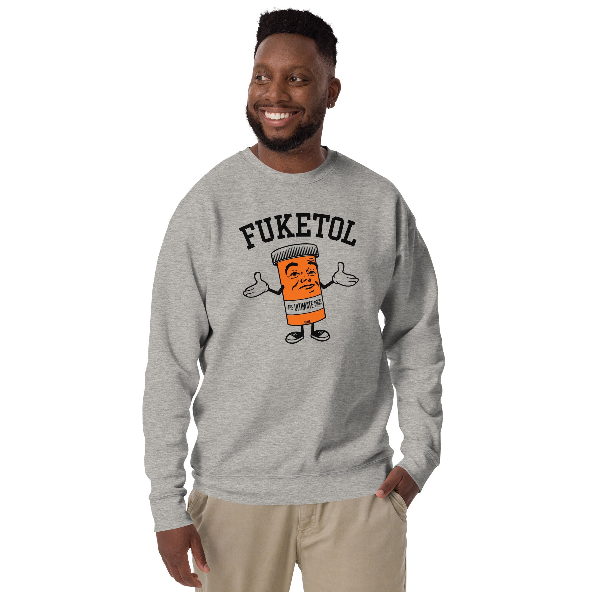 Men's Fuketol Retro Classic Sweatshirt | Funny Pill Bottle Fleece | Solid Threads