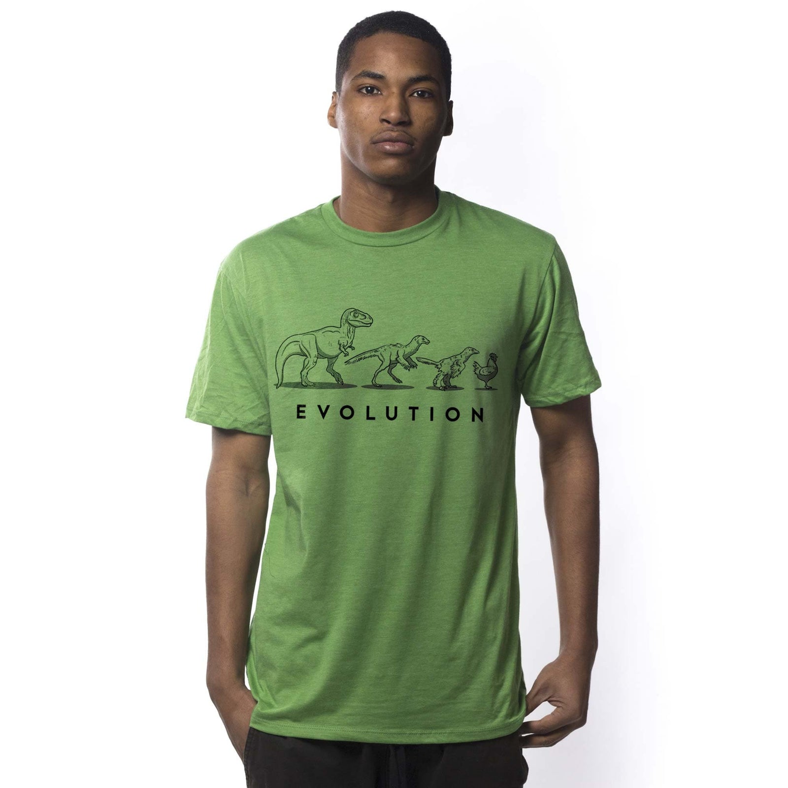 Men's Evolution Of The Dinosaur Cool Graphic T-Shirt | Funny Chicken Chart T-Rex Tee | Solid Threads