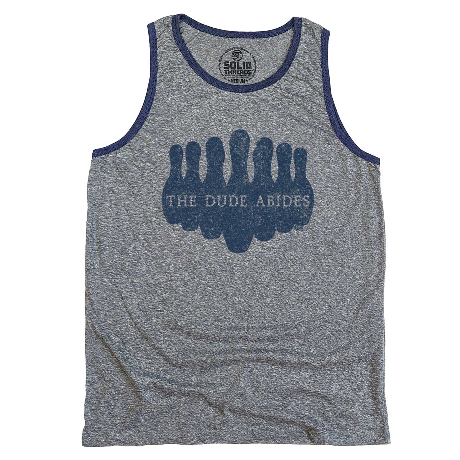 Men's Dude Abides Vintage Graphic Tank Top | Funny Big Lebowski Tee | Solid Threads