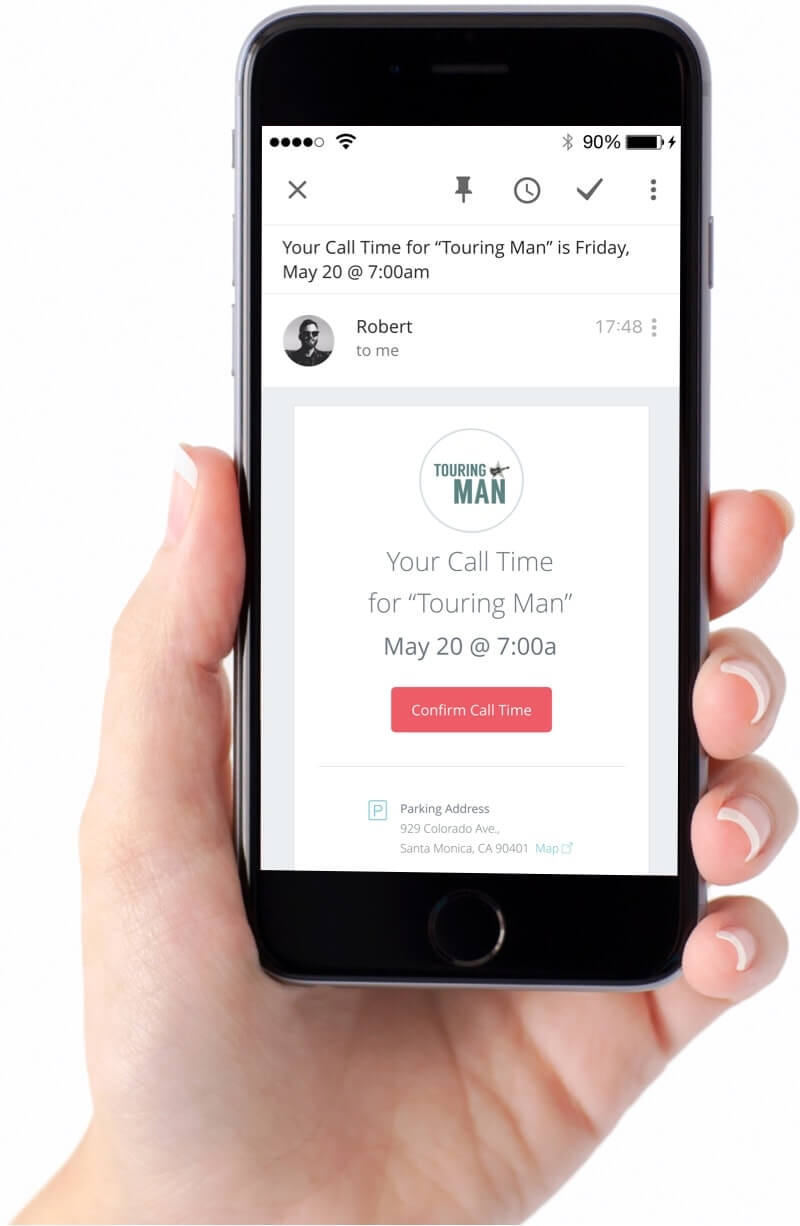 Ultimate Guide to Call Sheets 2 Personalized Call Time on Mobile Call Sheet - StudioBinder
