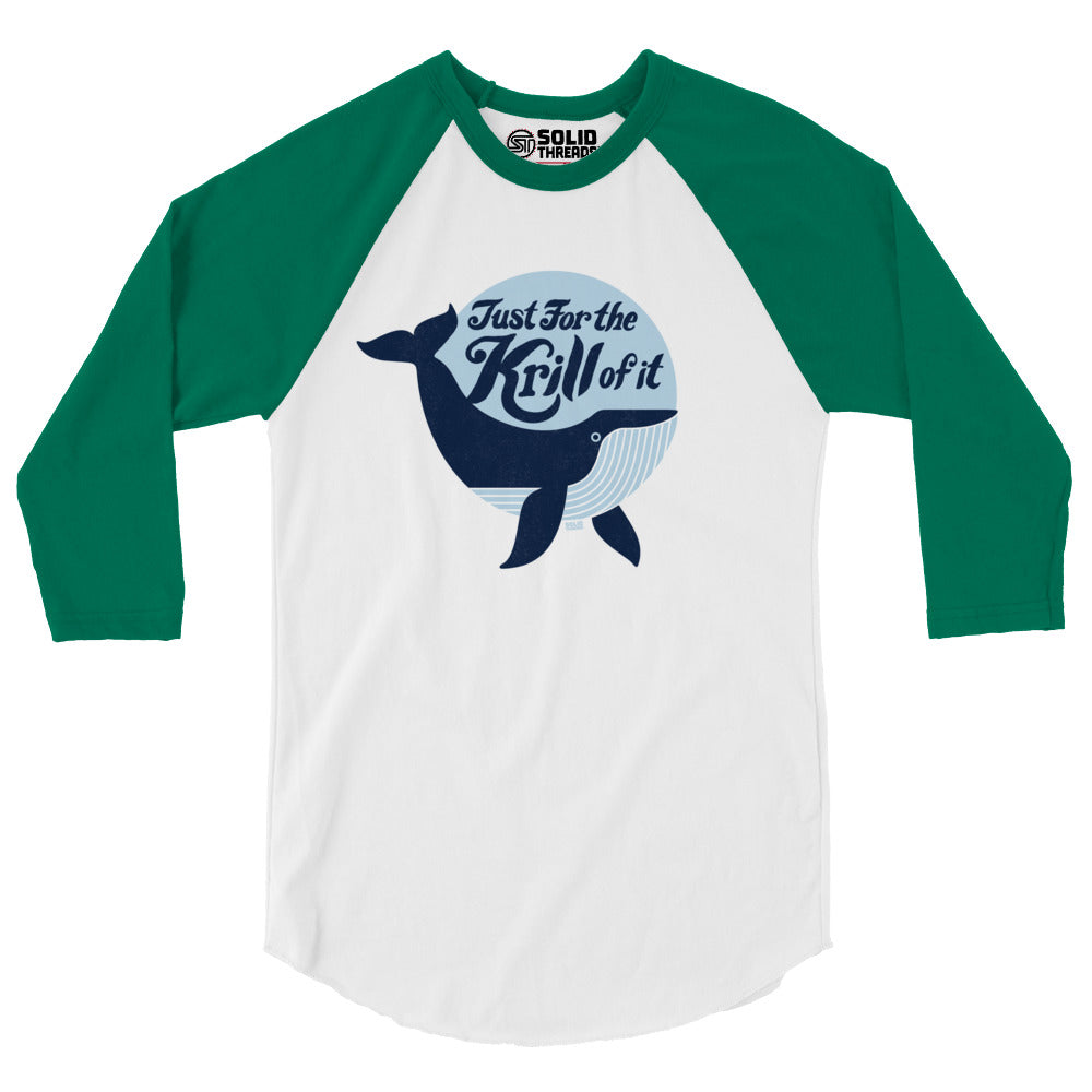  Just For the Krill of It Vintage Baseball Tee | Funny Whale Ocean Raglan | Solid Threads