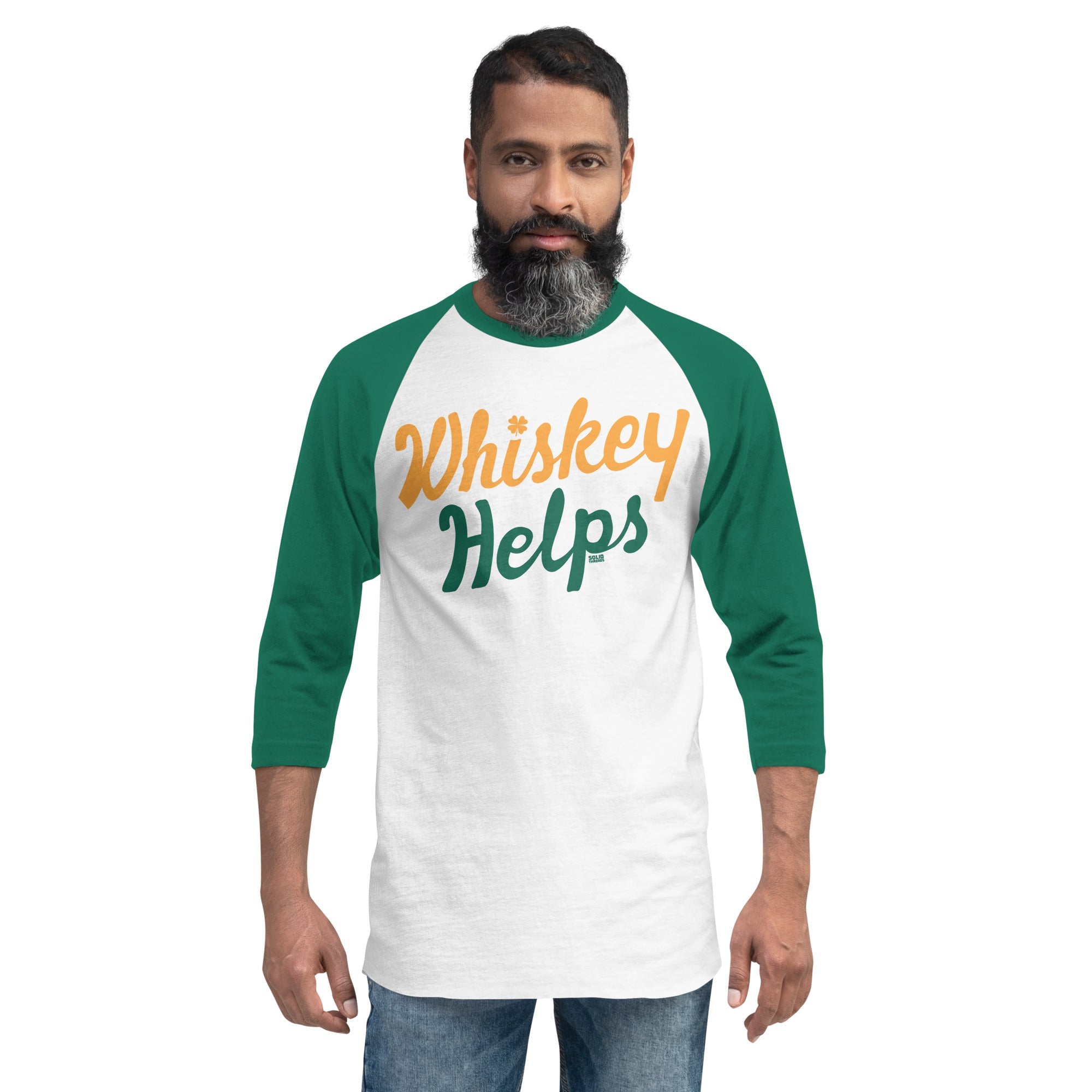  Irish Whiskey Helps Vintage Baseball Tee | Funny St Paddy's Drinking Raglan | Solid Threads