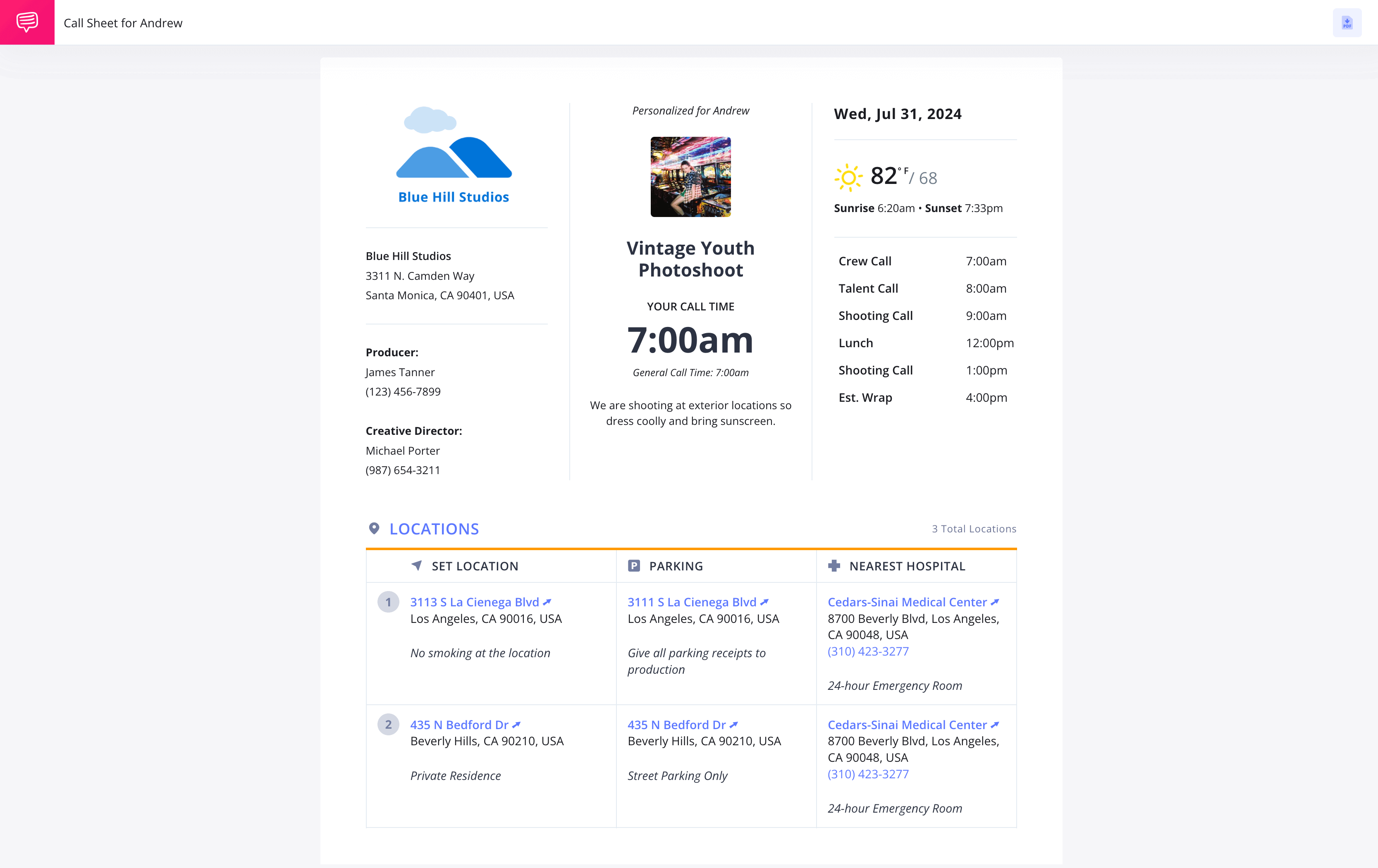 Call Sheet Builder Call Sheet Example Photoshoot StudioBinder Call Sheet Builder Software Call Sheet Builder Call Sheet Example Photoshoot StudioBinder Call Sheet Builder Software