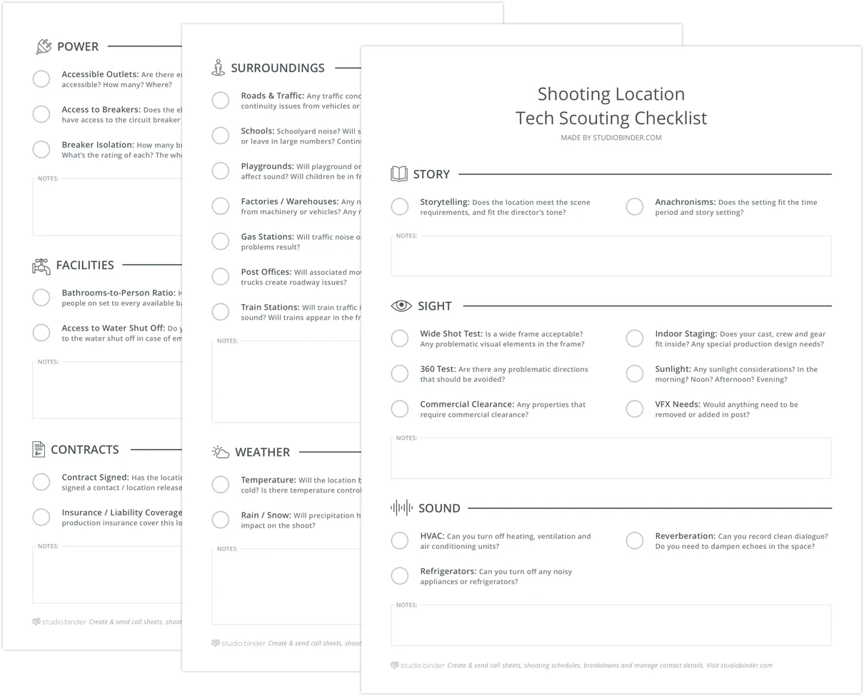 Shooting Location Tech Scouting Checklist - Stacked - StudioBinder Shooting Location Tech Scouting Checklist - Stacked - StudioBinder
